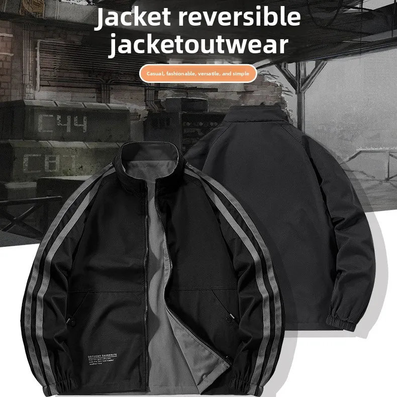 

Двусторонняя куртка-трансформер с воротником-стойкой для мужчин, повседневная, свободного кроя, больших размеров, спортивная, ветрозащитная, теплая верхняя одежда из полиэстера