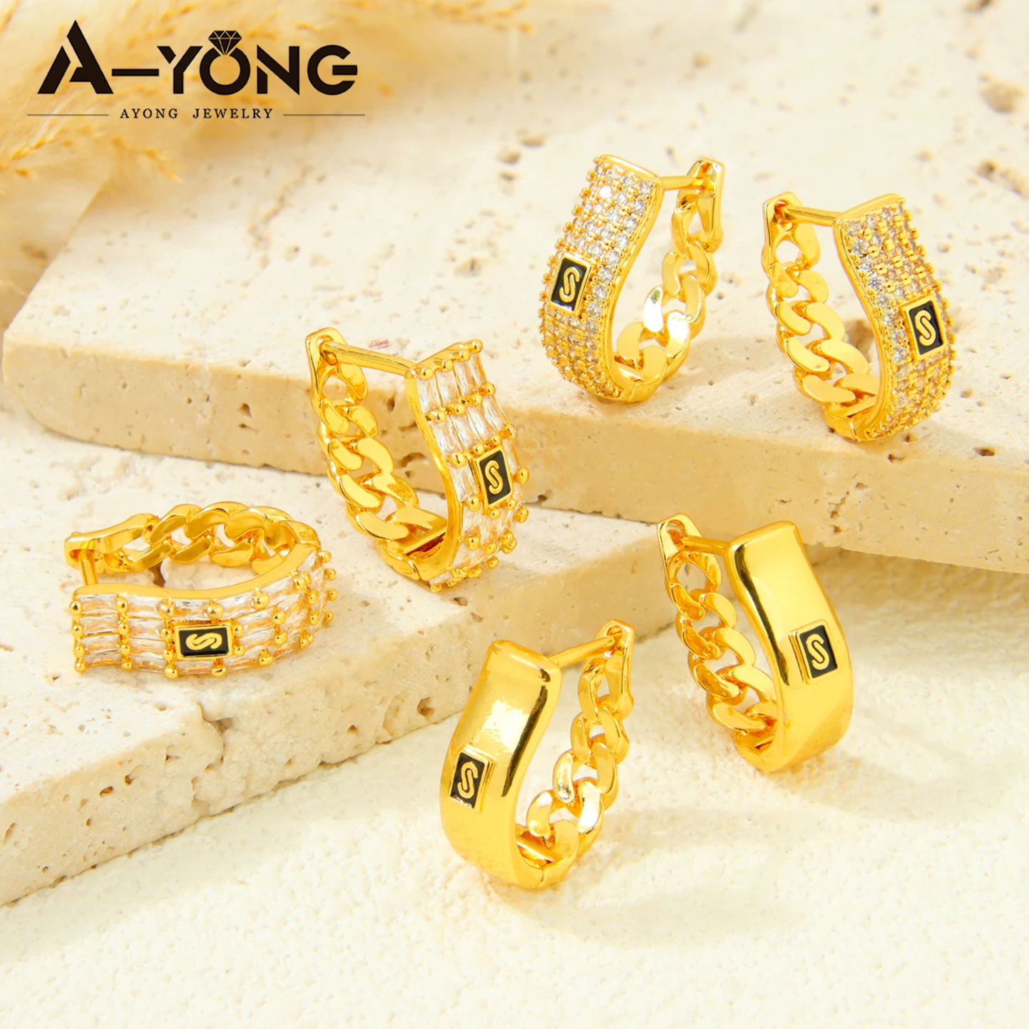 Monaco Fashion Zirkonia-Ohrhänger, 21k vergoldet, italienische Vintage-Clip-Creolen, Habesha-Schmuck für Damen, Event- und Party-Schmuck – Detail 5