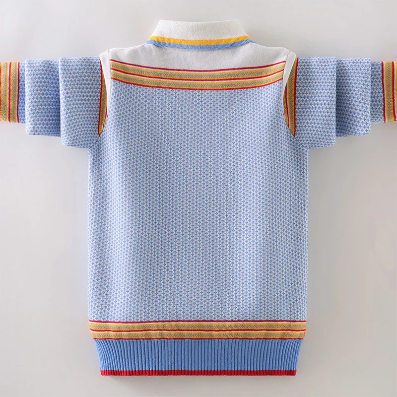 Suéter de punto para niños, Jersey cálido, versión coreana, cuello de camisa, ropa para niños, Otoño e Invierno