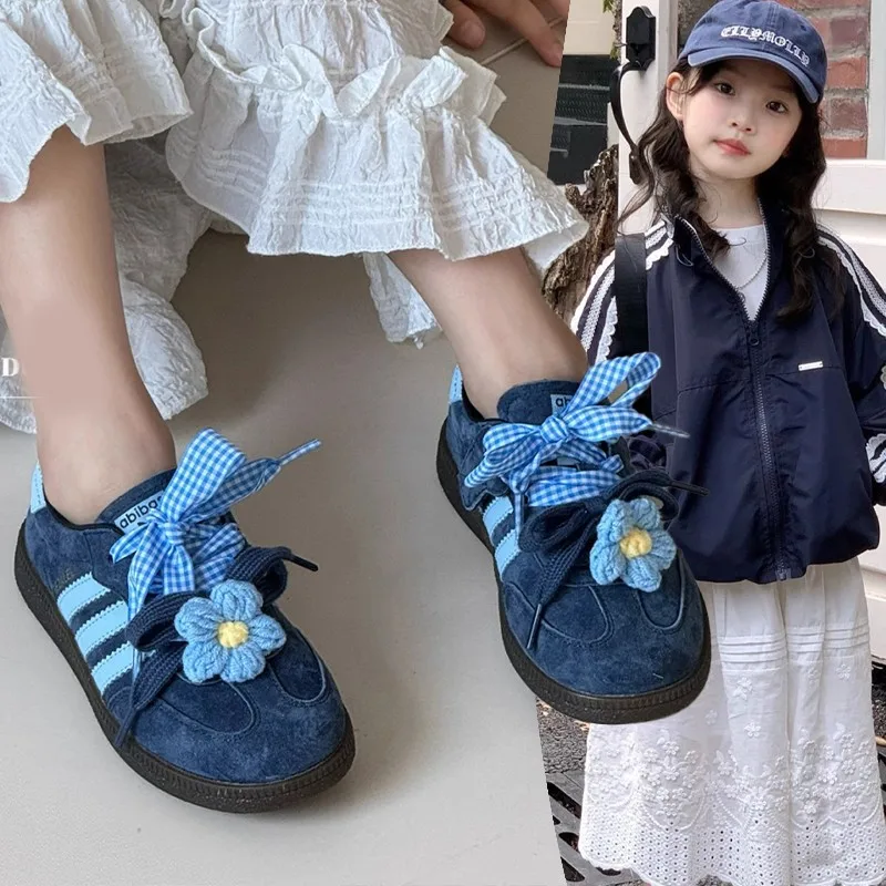 

Немецкие тренировочные туфли с бантом для девочек, весна и осень 2024, новая повседневная спортивная обувь, милые модные легкие белые туфли