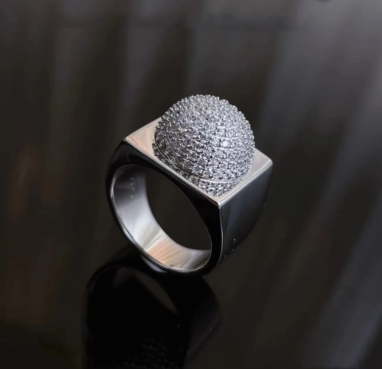 NY Fashion Temperament Ring Big Head Sister White Zirconium Hemisphere Square Wide Face Ring Personality Fashion Crowd