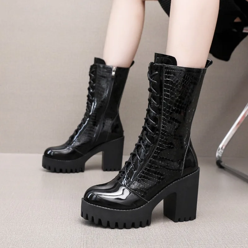 

Plush Warm Women's High Boots for Woman Platform Boots Height Shoe Autumn 2025 Women's Fashion Patent Leather Winter Boots 32-43