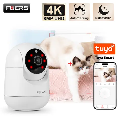 Tuya-cámara IP inteligente para mascotas, dispositivo de seguridad para el hogar, 4K, 8MP, HD, visión nocturna, vigilancia, alertas IA