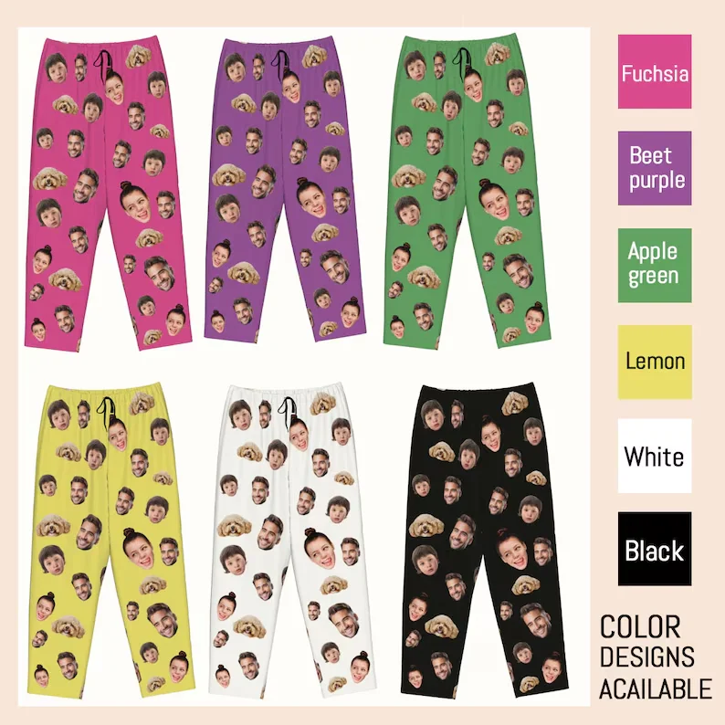 Custom Photo Pajamas, Personalized Face Unisex Pajamas, Custom Photo Pajama Pants for Women Men, Home Wear Set, Gifts for Wife