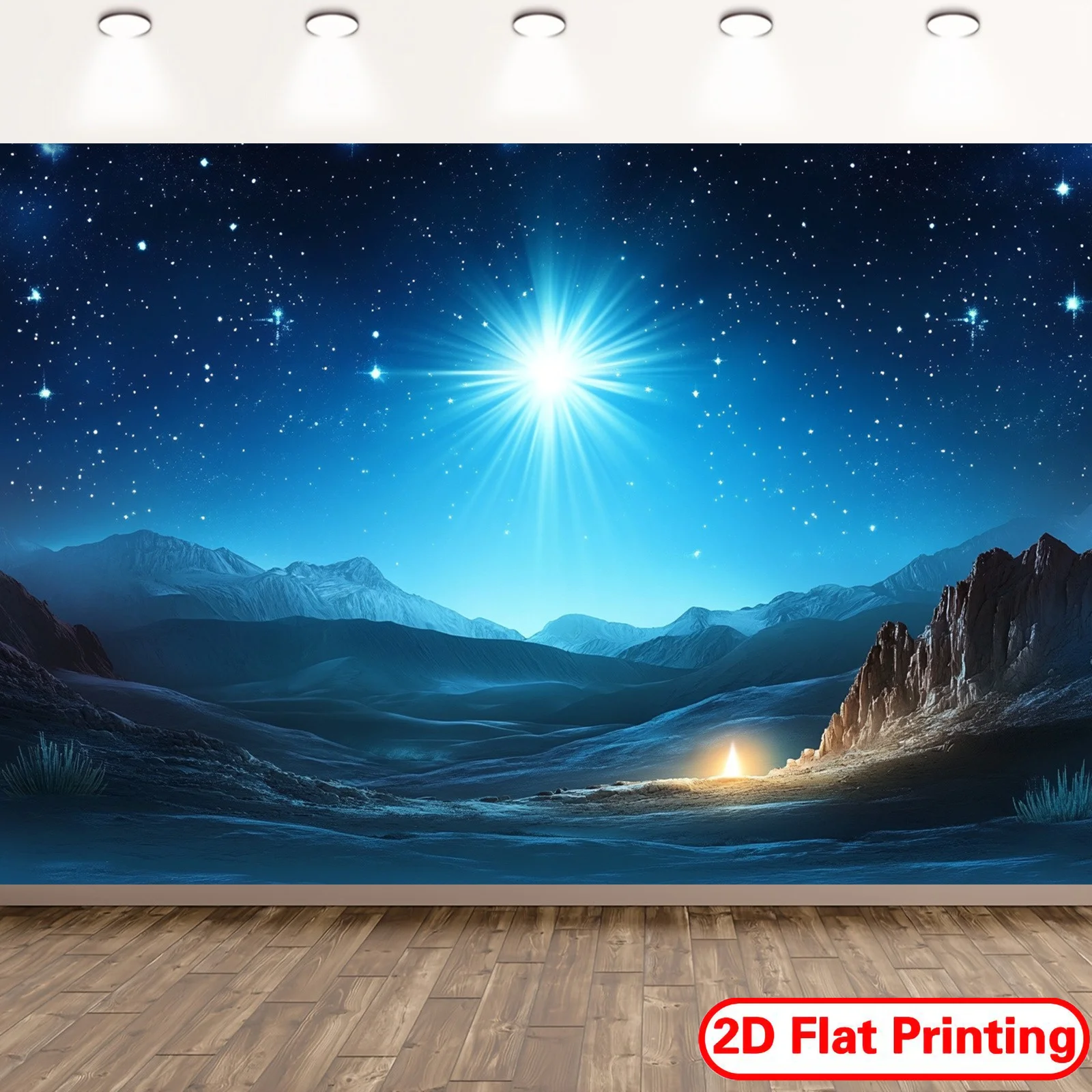 لافتة خلفية مسطحة ثنائية الأبعاد لعيد الميلاد - مشهد نجمة المهد والمهد، حفلة دينية من البوليستر