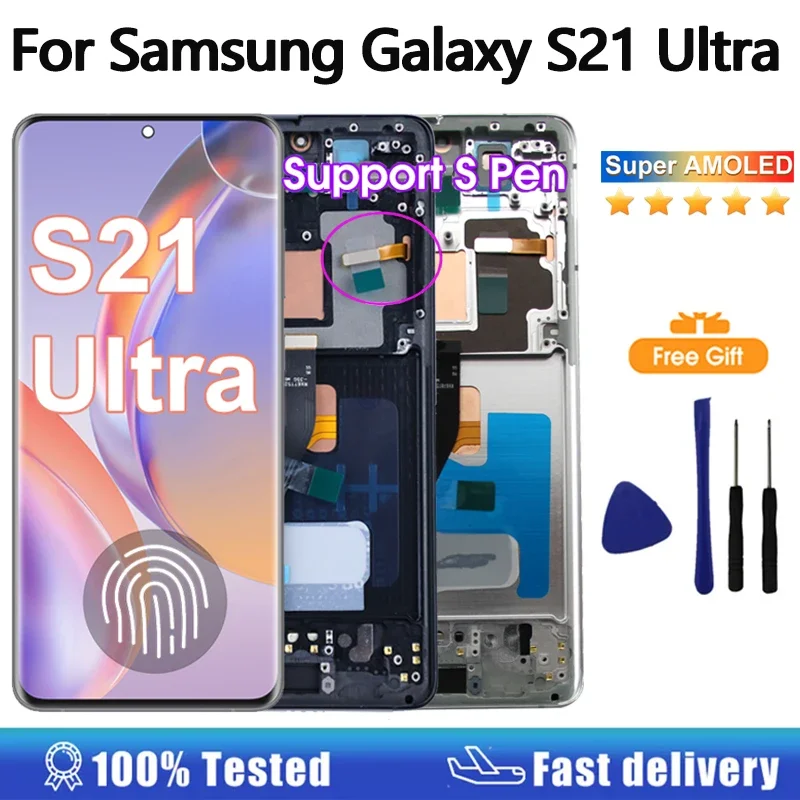 Поп-новый AMOLED-дисплей для Samsung Galaxy S21 Ultra 5G SM-G9980 G998B, ЖК-дисплей, дигитайзер сенсорного экрана в сборе, экран Rep Поп-новый AMOLED-дисплей для Samsung Galaxy S21 Ultra 5G SM-G9980 G998B, ЖК-дисплей, дигитайзер сенсорного экрана в сборе, экран Rep