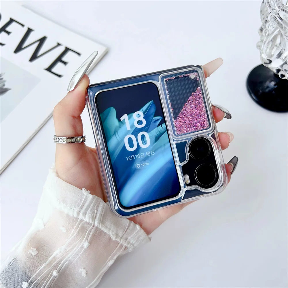 Colorful Decompression Beads Quicksand Case for OPPO Find N2 Flip Shockproof Stylish Folding Protective Cover Clear Rugged Funda