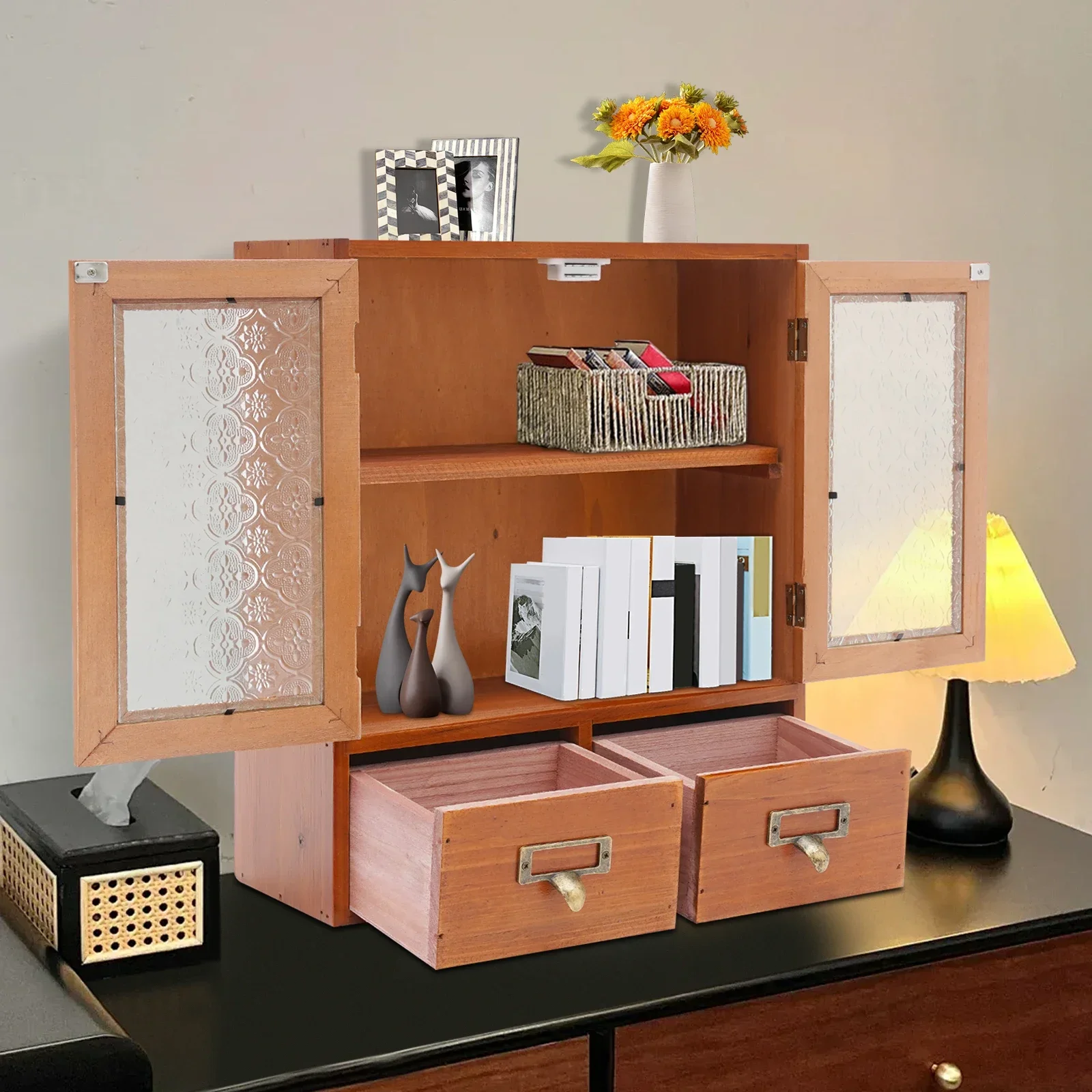 

Винтажный настольный органайзер, деревянный ящик для хранения, шкаф для хранения стола - органайзер для кухонной стойки