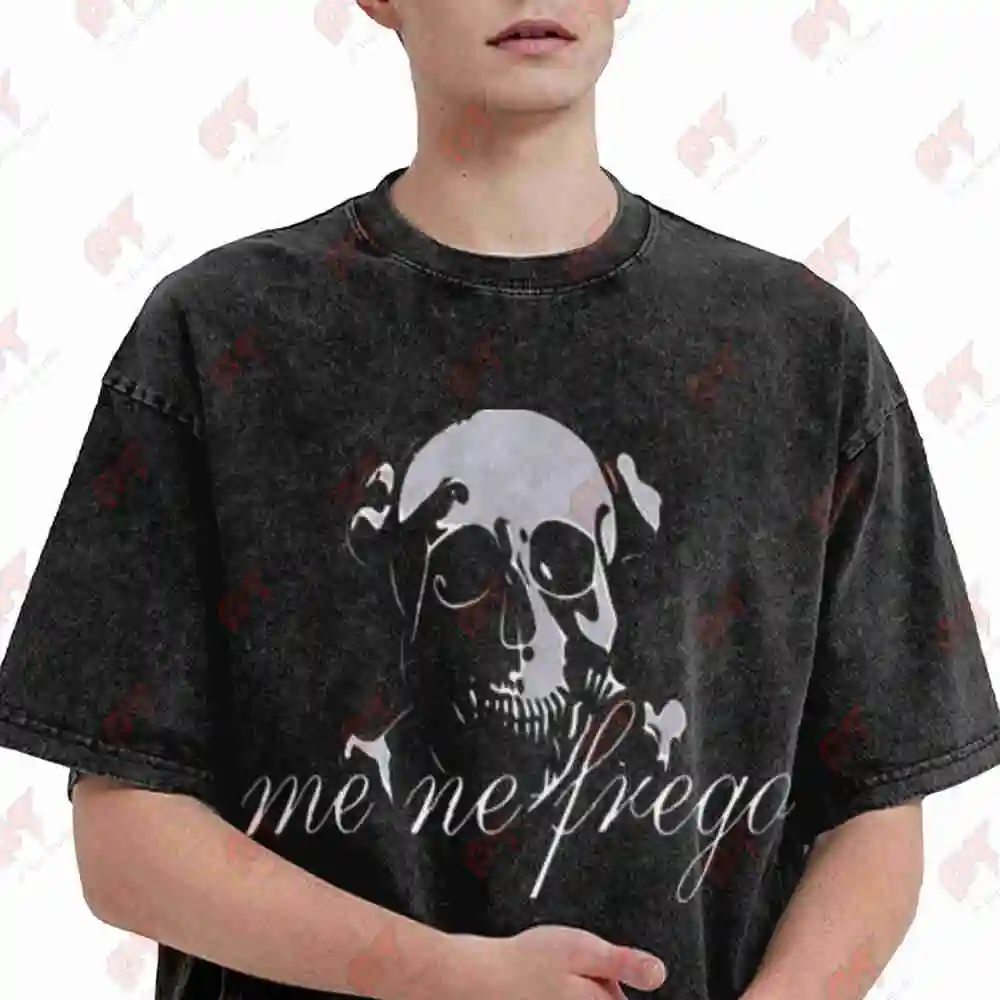 I Don't Care Italian Quote Skull Vintage Washed Tee Pure Cotton T-Shirt
