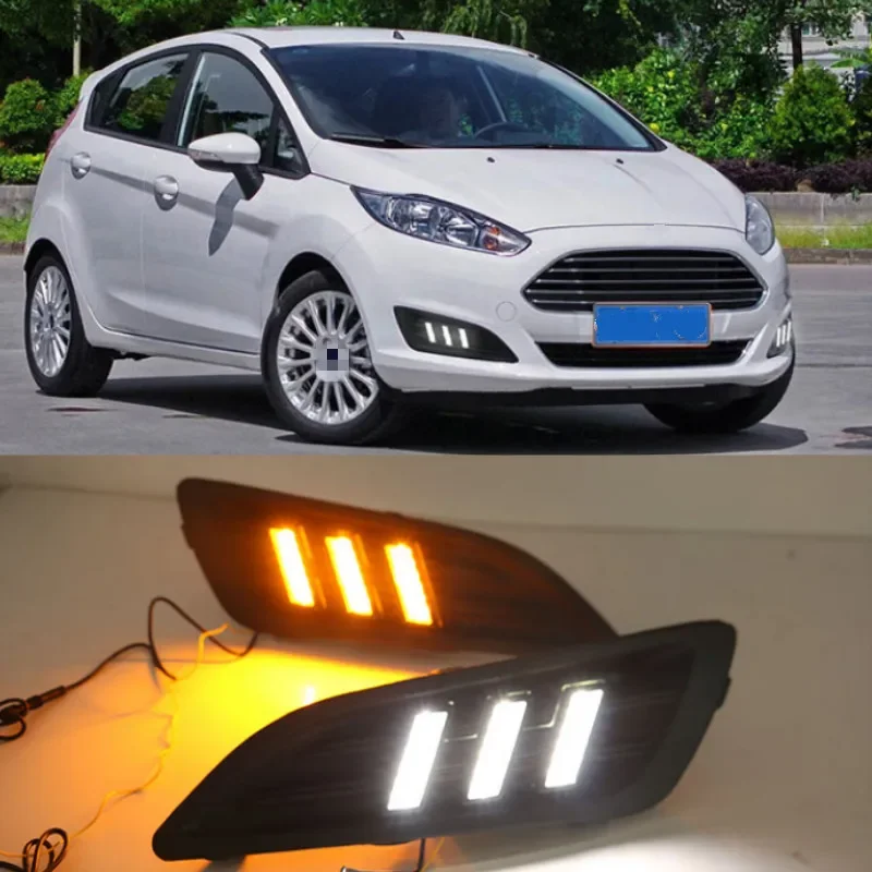 

1Pair for Ford Fiesta 2013 2014 2015 2016 LED Daytime Running Light LED DRL Fog lamp cover Yellow Turning signal Lights