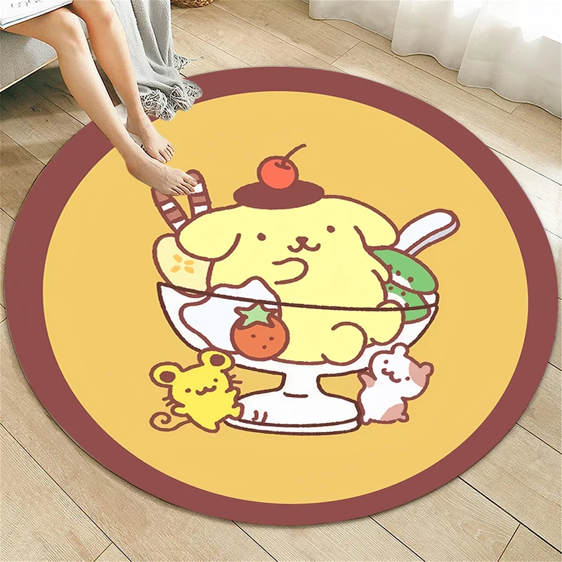 Pompom Purin Sanrio Round Carpet for Living Room Rugs Camping Picnic Mats Flannel Anti-Slip,carpets for Living Room Anime Rug