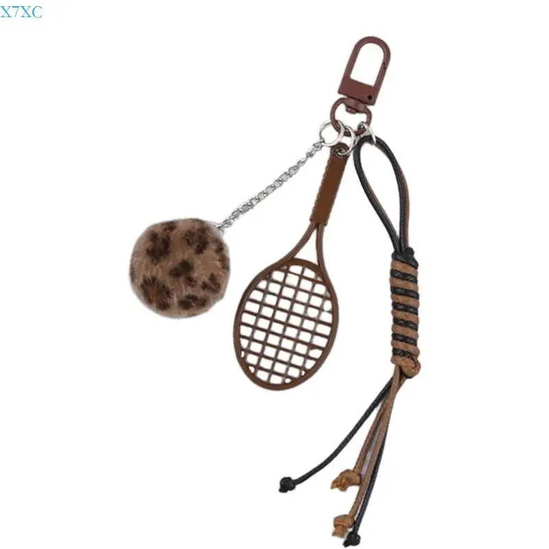 

X7XC Stylish Racket Inspired Plush Ball Keyring Decoration Keychain For Trendsetters