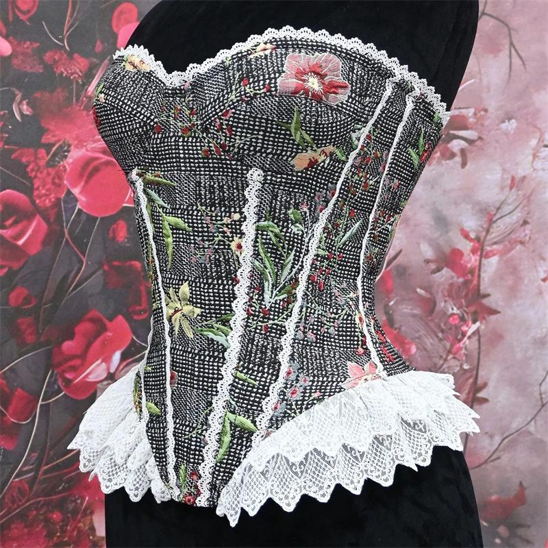 

Sexy Corsets Bustiers Floral Lace Tops For Women Flower Embroidery Vintage Corset Gothic Slim Lingerie Corselet Overbust Boned