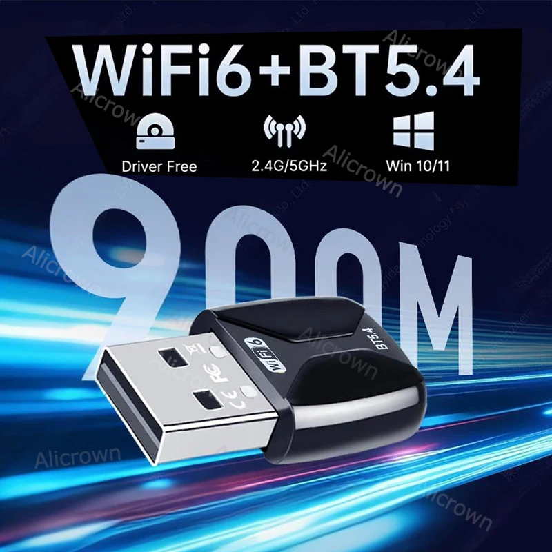 

AX900 Wifi 6 2in1 USB Bluetooth 5.4 Adapter 2.4GHz/5GHz Dual Band WiFi Network Wireless Receiver for PC Win 10/11 Stable Signal