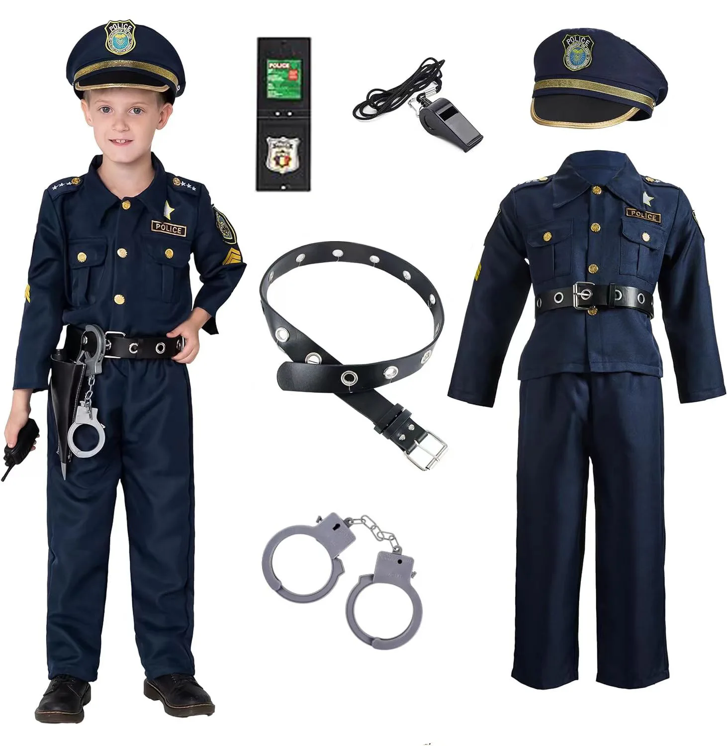 Toy Halloween Toddler Police Officer Costume for Boys Kids Cop Outfit for Halloween Pretend Roleplay