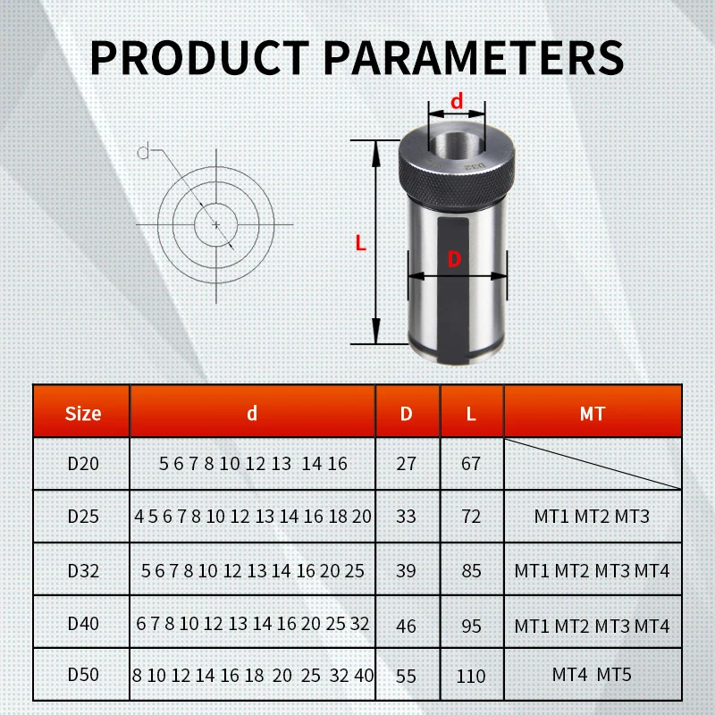 CNC Inner Hole Cutter Knife Cover CNC Lathe Bushing Inner Hole Arbor  D20 D25 D32 D40 D50 5-32mm MT1-MT5 Taper Shank Reduction