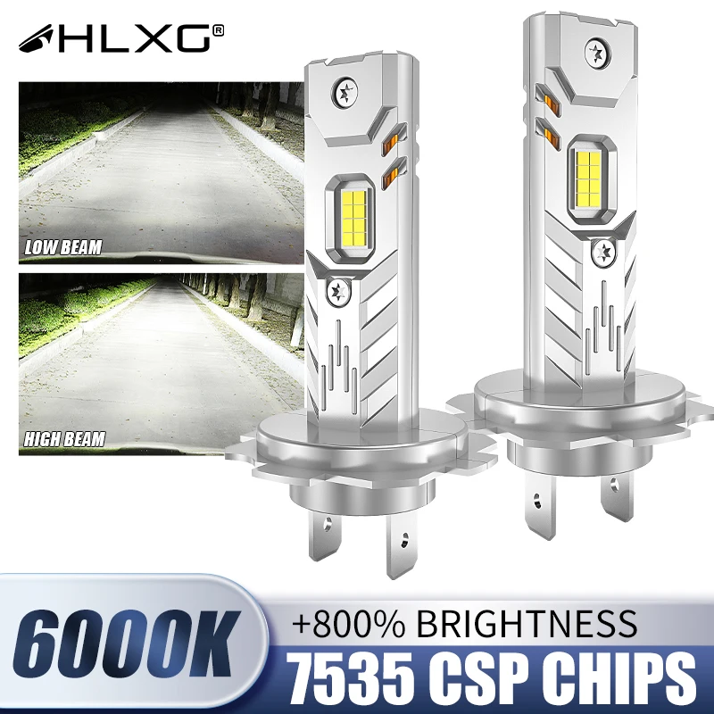 

Светодиодные фары HLXG H7 CANBUS H4 H1 H8 H11 9005 HB3 9006 HB4, безвентиляторные мини-лампы, размер 1:1, беспроводные противотуманные фары, Plug&Play, 6500K, 12В