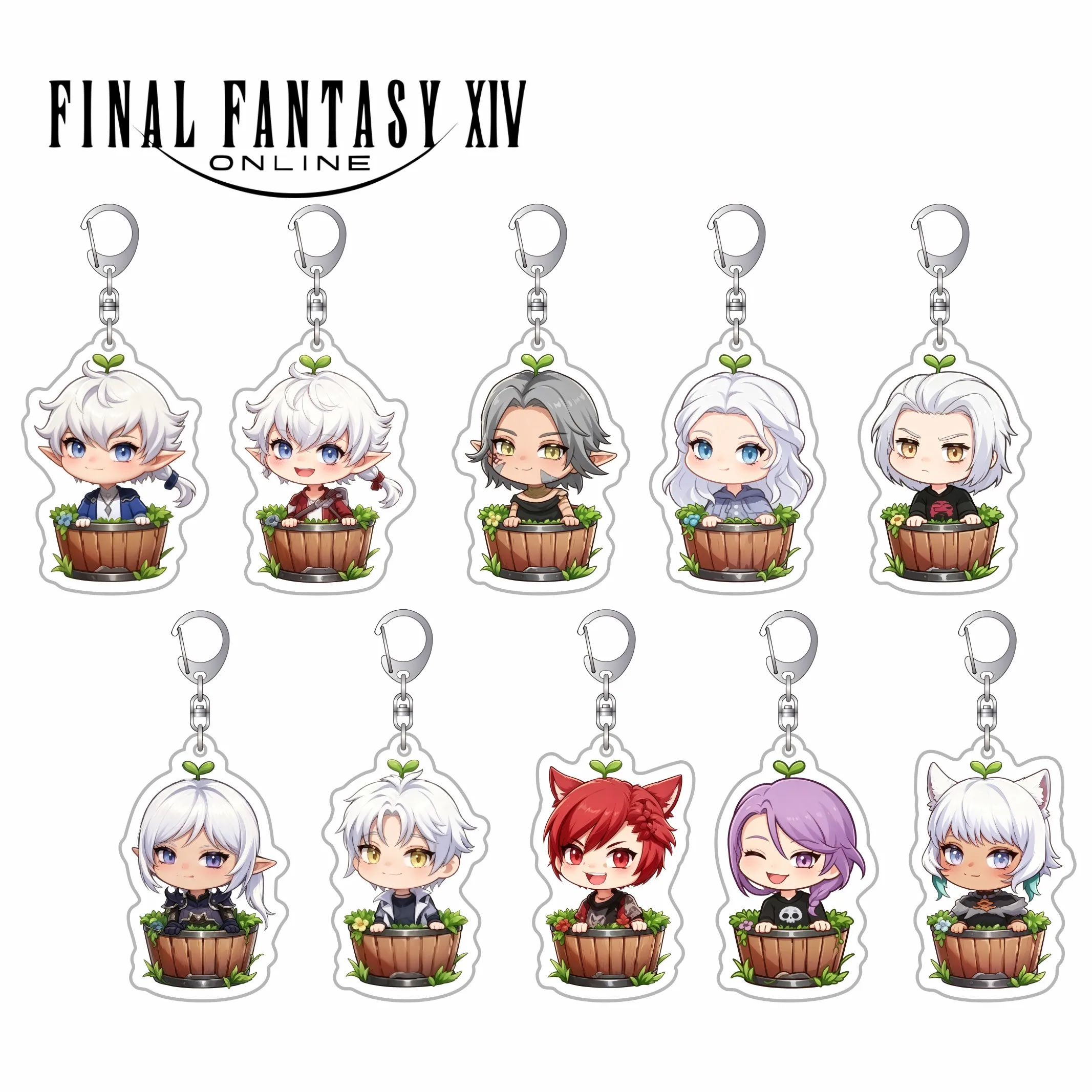 HOT Game Final Fantasy XIV Acryl-Schlüsselanhänger, Deko-Ornament-Kollektion, Fans-Geschenk, Anhänger für Rucksäcke, Handys, Autos, 6 cm