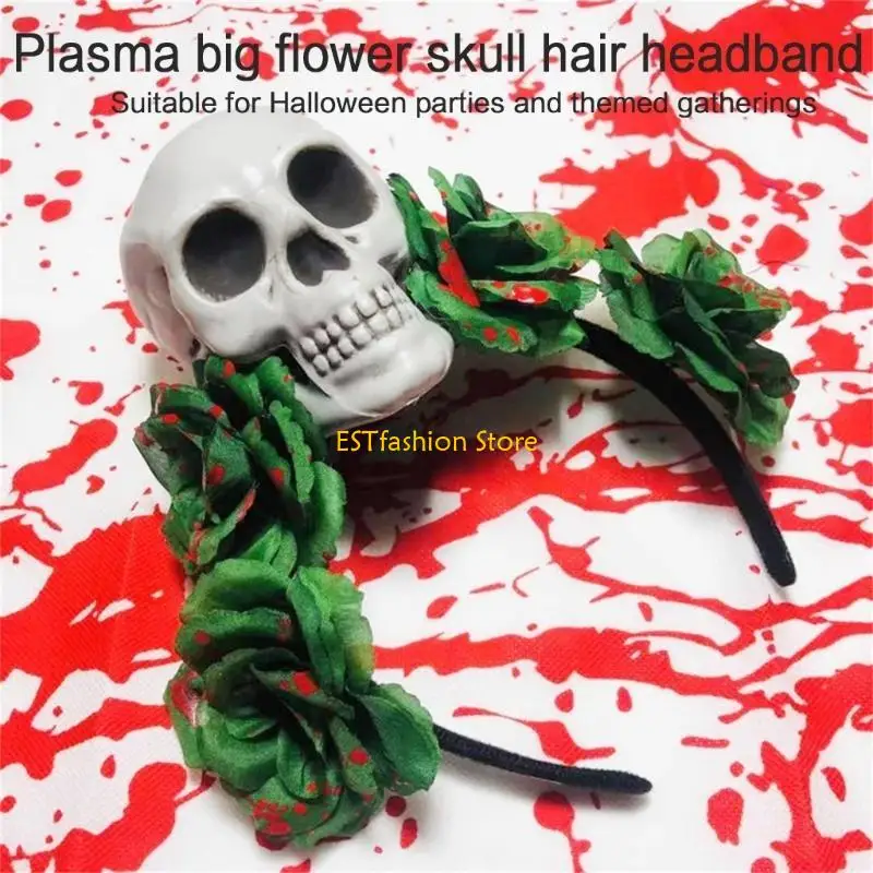 

Y5GC Skull Headband Handmade Rose Gothic Dark Blood Hair Hoop for Live Shows