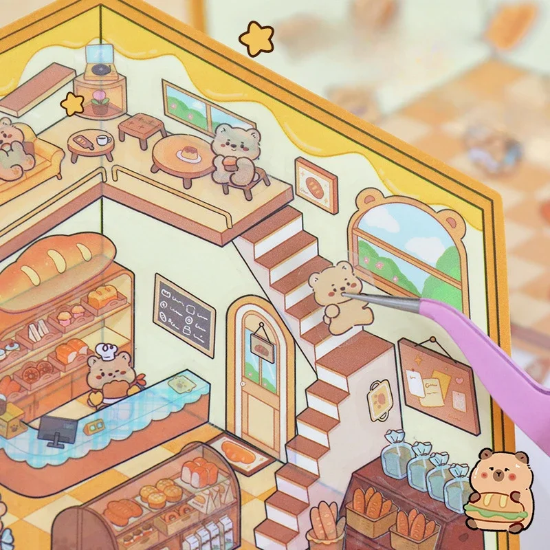 Cute Sweet Cartoon Landscaping Stickers Capybara Rabbit Bear Scene Student Decor Visual Scrapbook