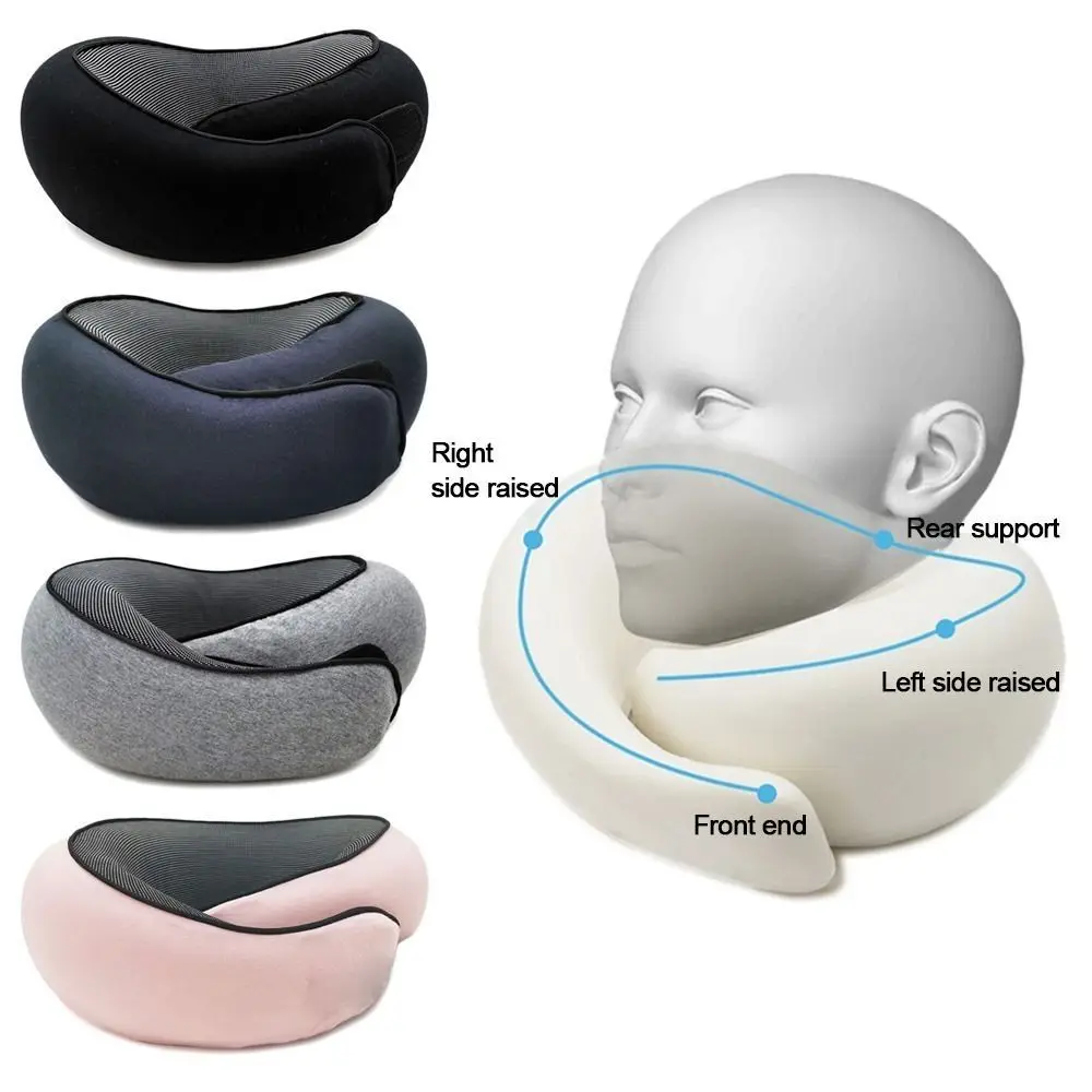 U-shaped Travel Neck Pillow Soft Supports Head Neck and Chin Memory Foam Pillow Adjustable with Drawstring Bag