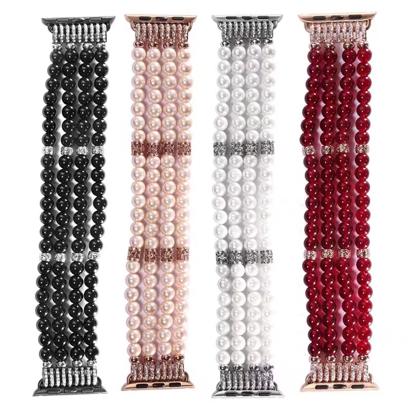 Pearl Strap For Apple watch Band UItra/2 10 9 8 7 45mm 41mm Pearl Chain Multi Color Bracelet Band iWatch 6 5 4 SE 44mm 42mm 40mm