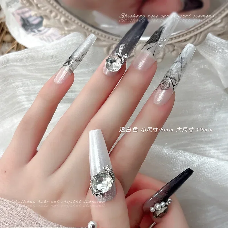 10 個八角形ローズカットクリスタル繊細な尖った底ドリル光沢のあるラインストーンネイルアートの装飾マニキュアツールアクセサリー