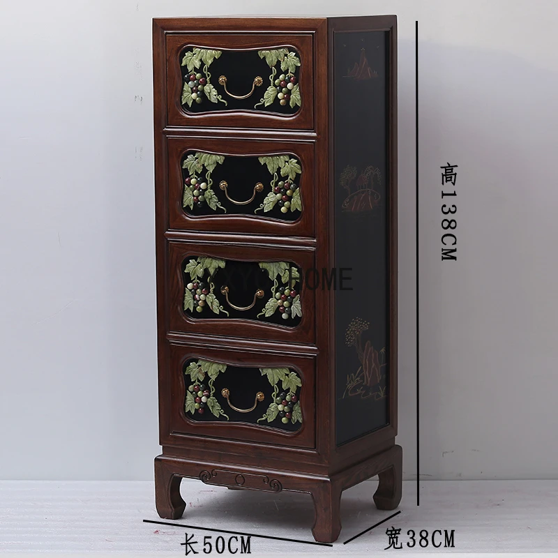 New Chinese Style Elm Inlaid Jade Furniture Side Cabinet Sofa Side Side Cabinet Storage Chest of Drawers Corner Cabinet