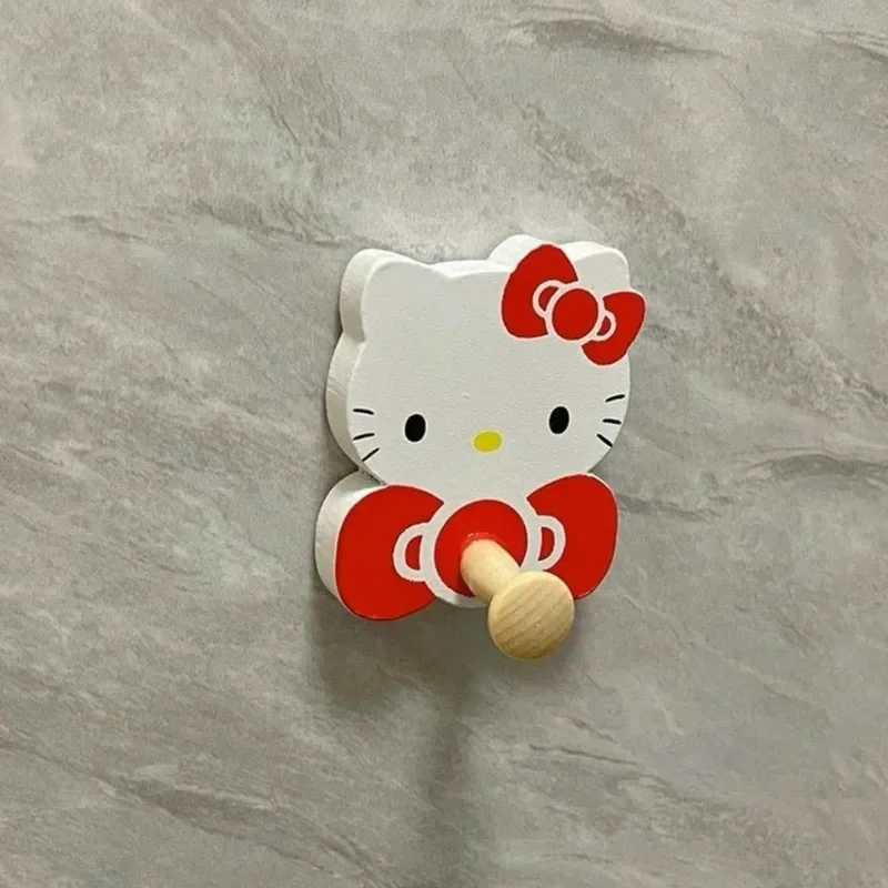 cartoon HelloKittys Strong Self Adhesive Hooks Wooden Strong Sticky Clothes and Hat Kawaii Wall Decoration Hook Key Storage Hook