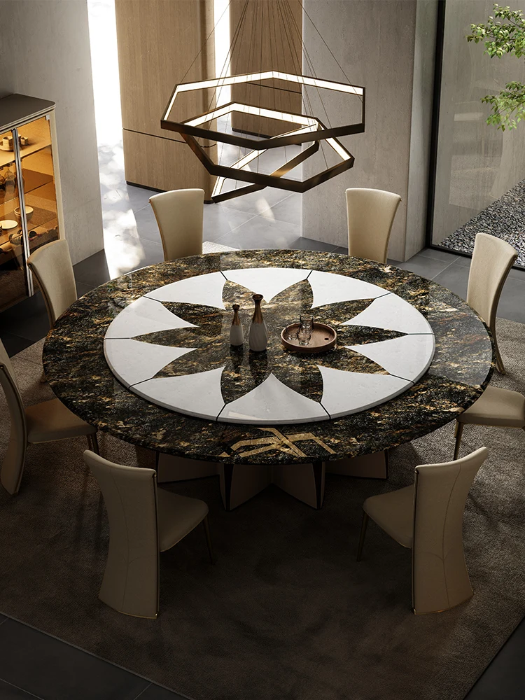 Lotus electric dining table villa luxury home dining table high-end luxury solid wood round dining table