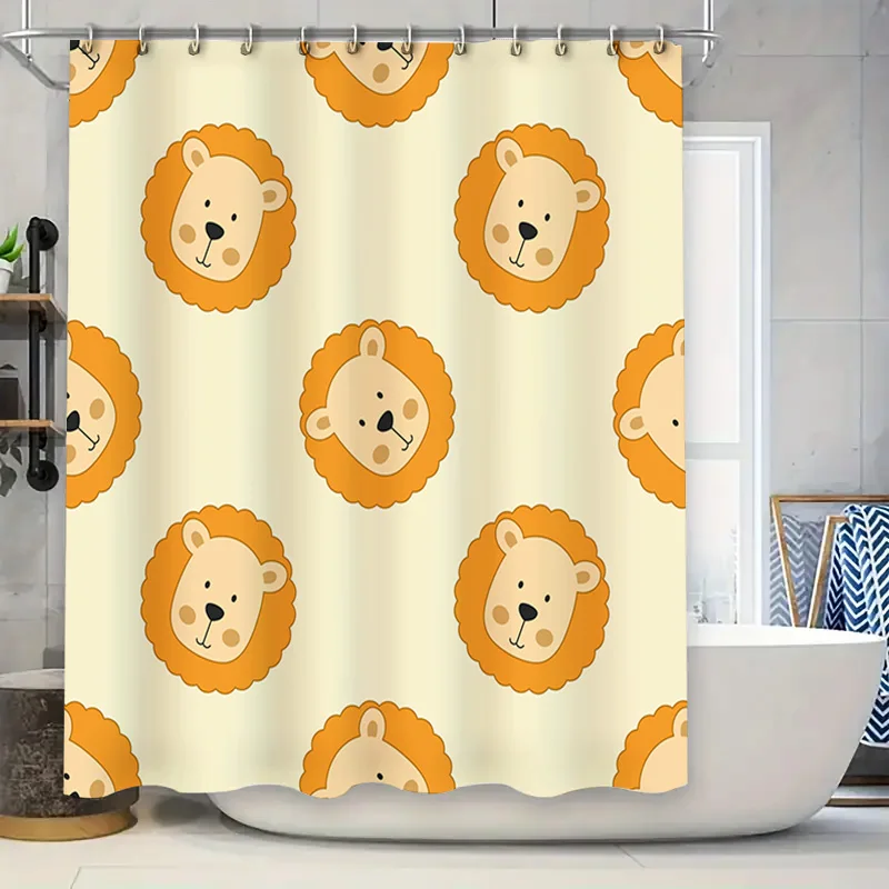 

Занавески для душа с принтом льва, детский декор для ванной, водонепроницаемая подкладка для ванной комнаты с рисунком счастливого льва, желтое красочное украшение для дома 180X245c