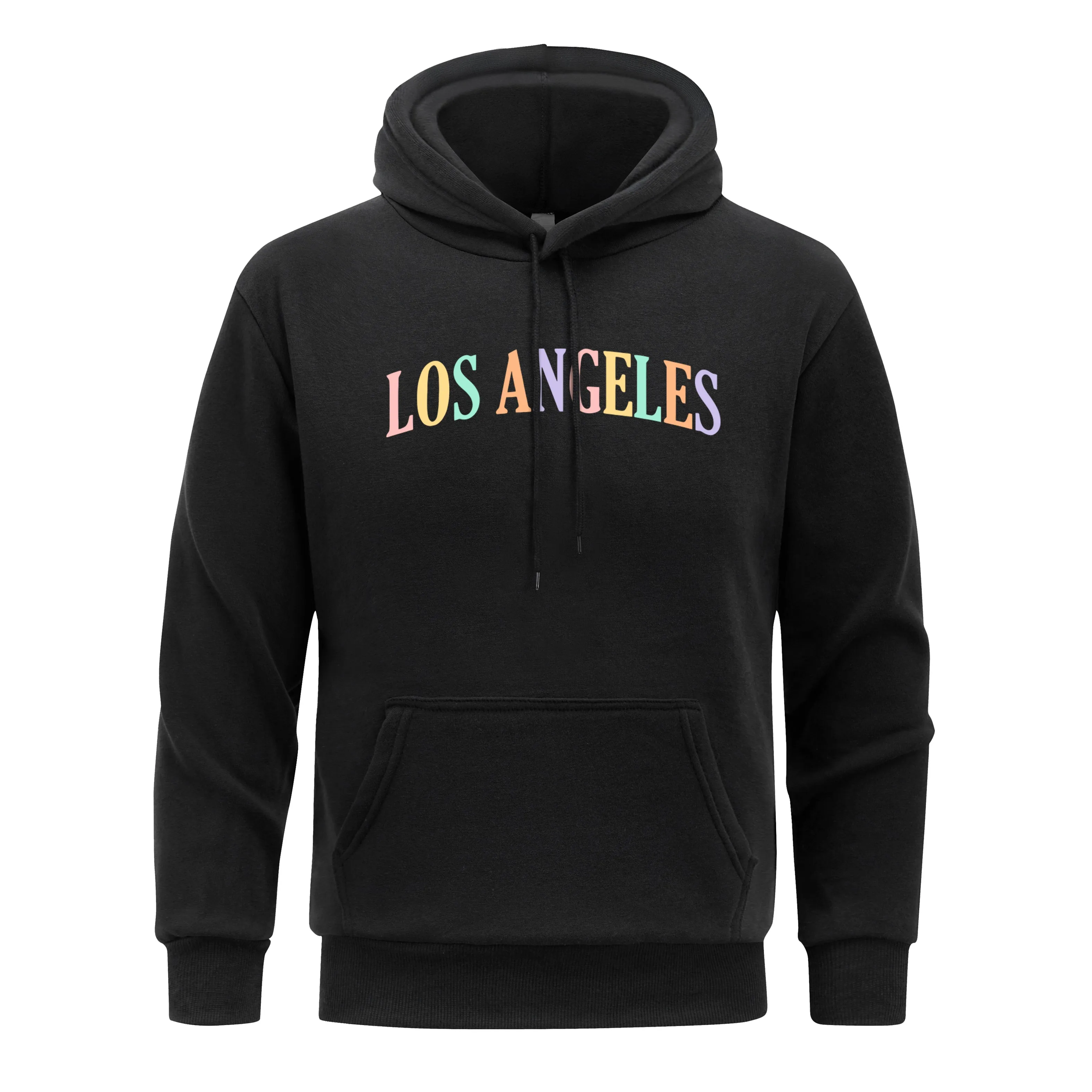 City Of Angels Los Angeles Hoodie Man Colored Letters Hooded fur-liner Fleece  Men Hoody Casual Spring Autumn Clothing