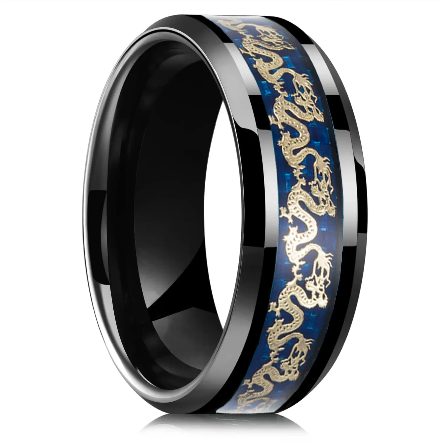 Fashion Stainless Steel Dragon Rings For Men Inlay Blue Carbon Fiber Men Rings Trendy Wedding Band Jewelry Gifts Drop Shipping