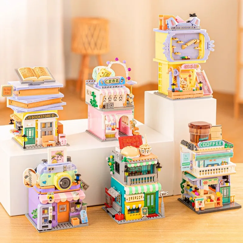 Cafe Camera Store Building Blocks Street Scene Assembled Toys House Building Blocks Patchwork Model Ornaments Holiday Gift