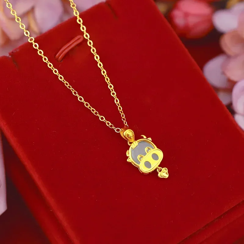 9999 Real Gold 24K Gold Taurus Pendant Women's Ethnic Style Birthday Zodiac Cow Necklace Pendant