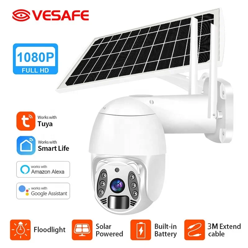 VESAFE Solar Panel 1080P 4MP Dome System Solarcamera Night Vision CCTV Panoramic HD Solar Camera Security PTZ Wifi 4G Q6 Camera