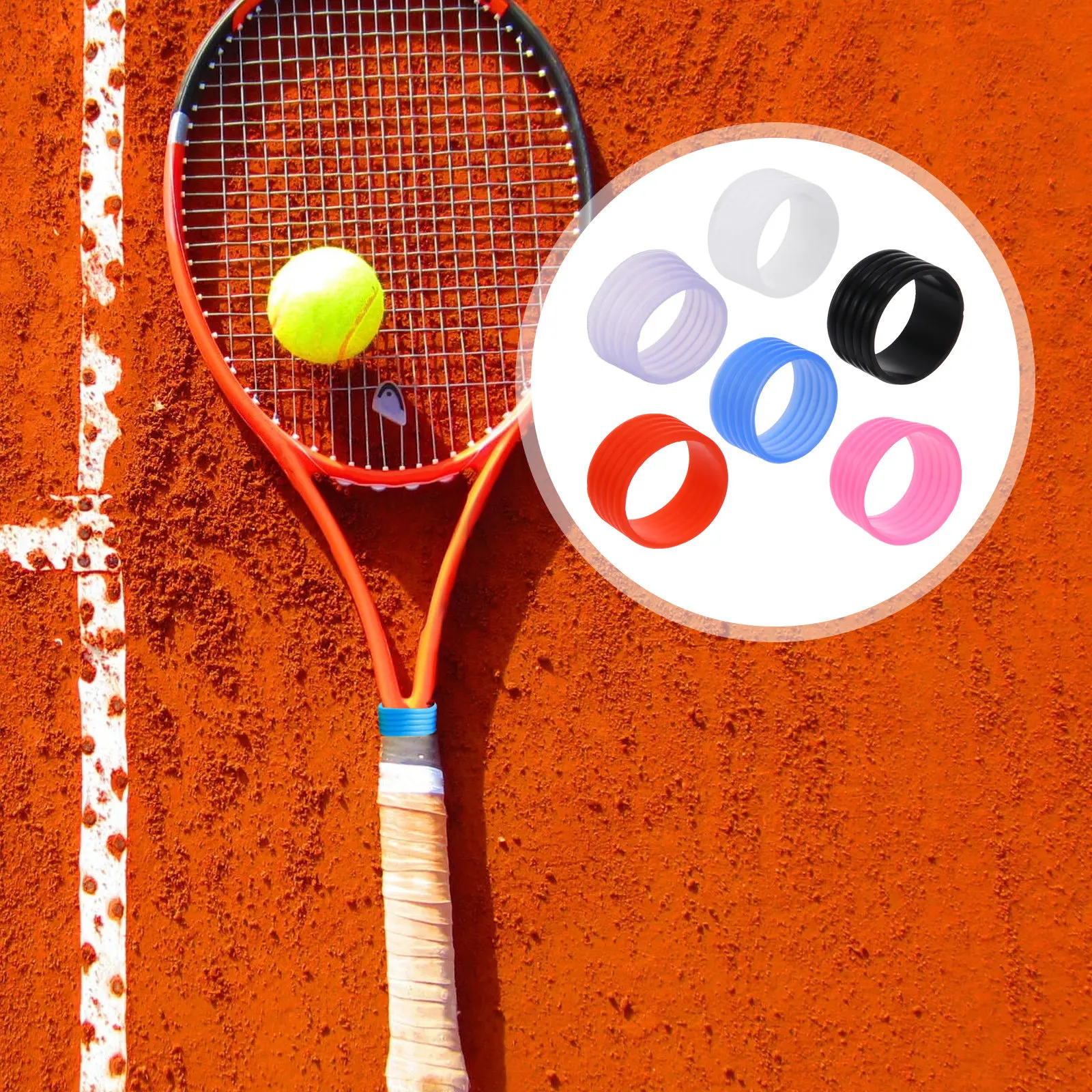 

6pcs Overgrip Ring Silicone Anti-Slip Grip Band Anti-Slip Racket Grip Band For Tennis Squash Racket Handle Dry Feel Accessory