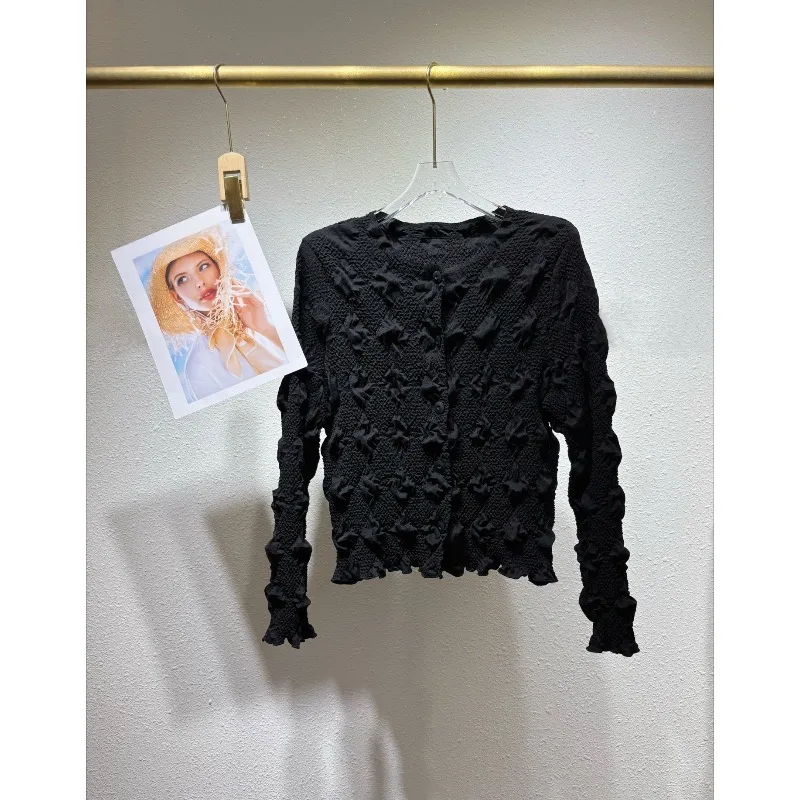 Miyake Pleated Skirt Set Plisse 2026 Autumn New Handmade Pleats Puff Top Solid Single Row Multi-Button Casual Elegant Jacket