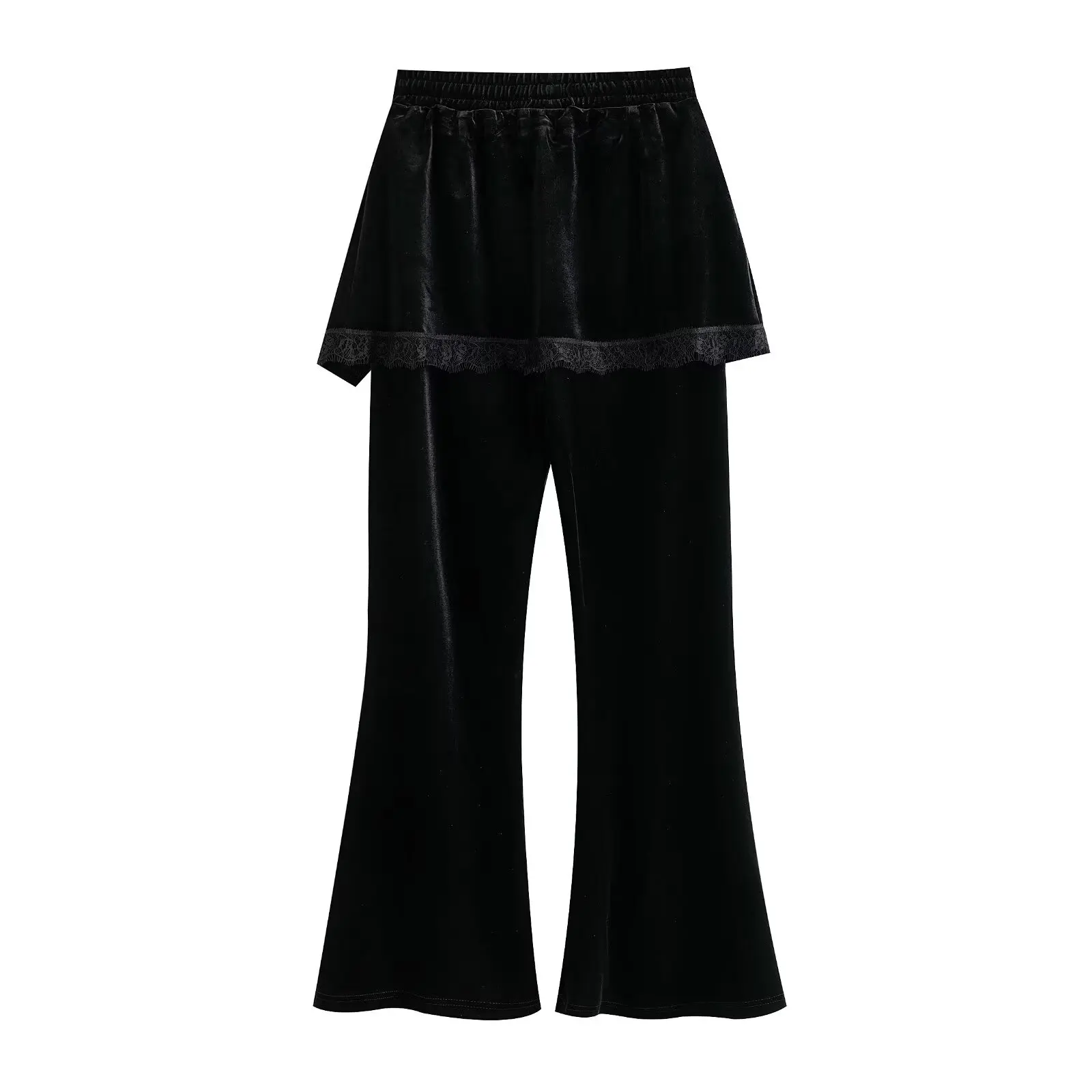 Withered Fashionable New Product Fake Two Piece Pants Chic Butt Lace Splicing Micro Pull Pants Woman Clothes Women's Pants