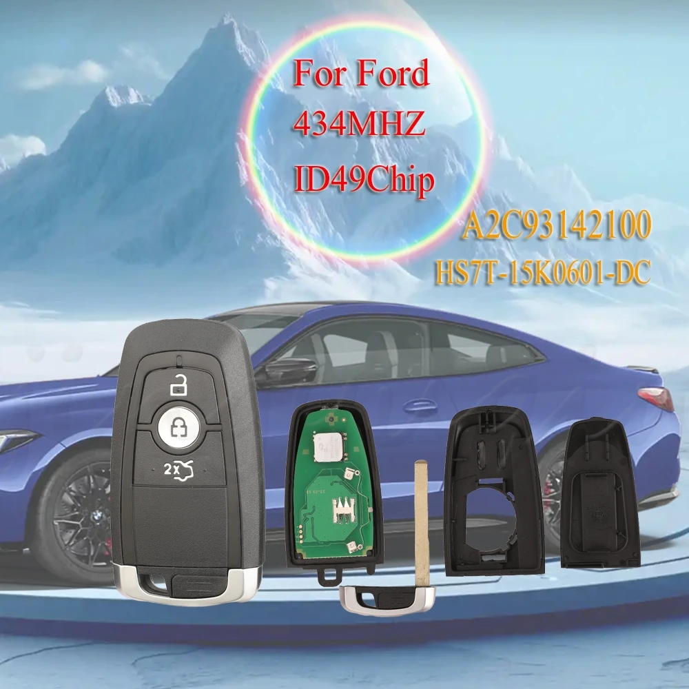 

jingyuqin For Ford Edge Figo KA S-MAX Galaxy 2017-21 A2C93142100 HS7T-15K0601-DC 3 Button 434mhz ID49 Chip Smart Remote Car Key