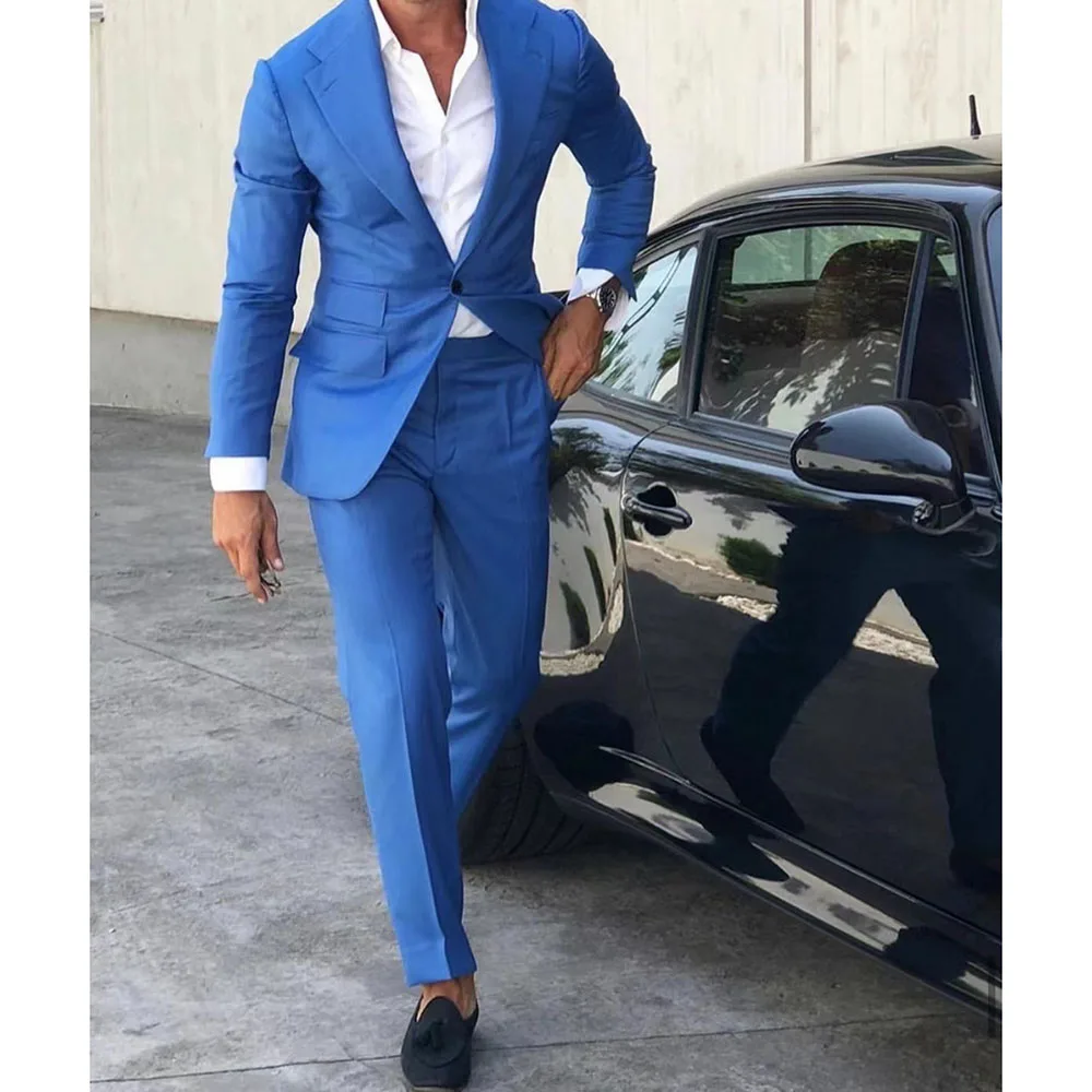 

2023 New Fashion Wedding Men Royal Blue Notched Lapel Suits Business Casual Formal Costume Homme Slim Fit 2Pcs Set Jacket Pants