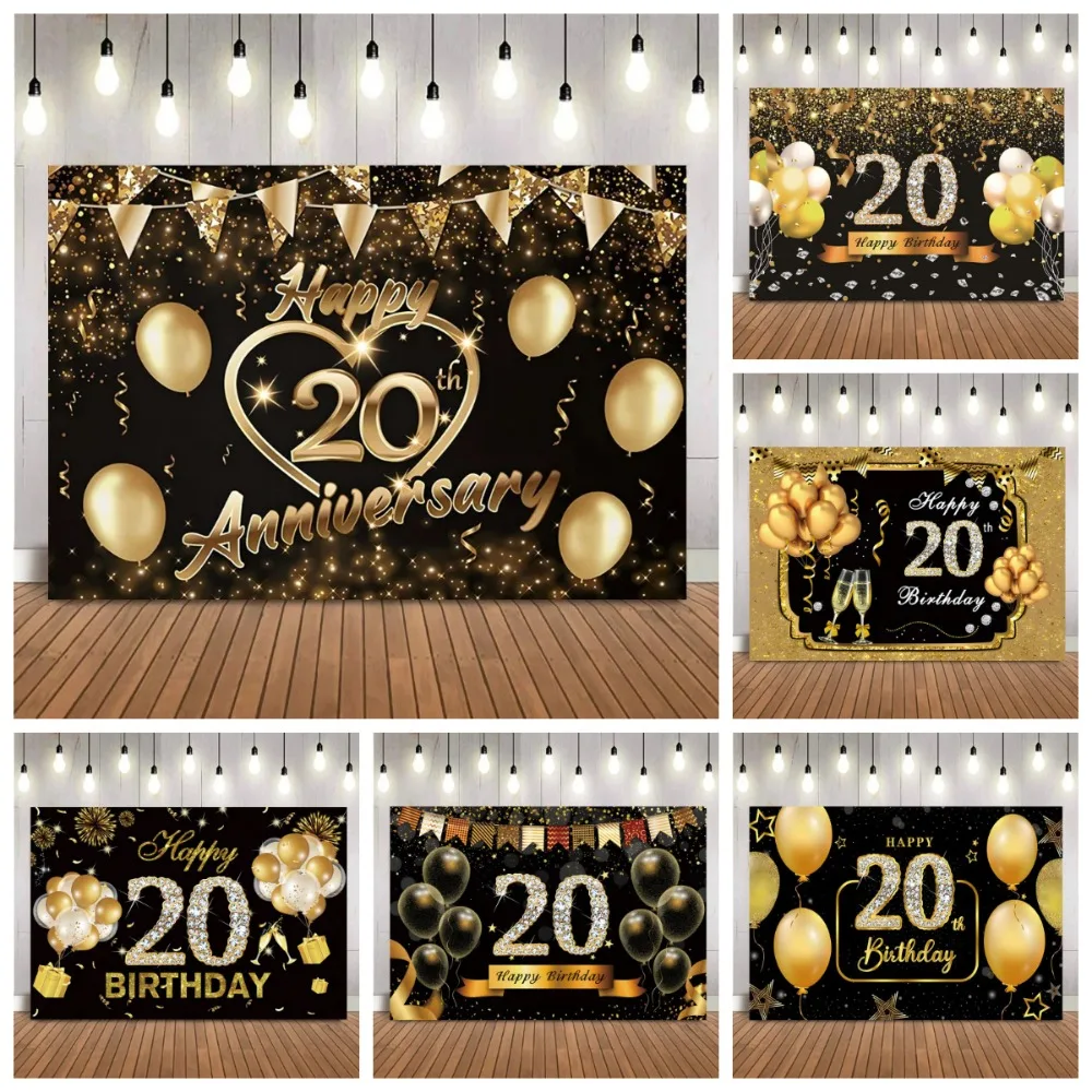 

20th Anniversary Birthday Party Decoration Photography Background, Girl Birthday Party Decoration Photography Studio Background
