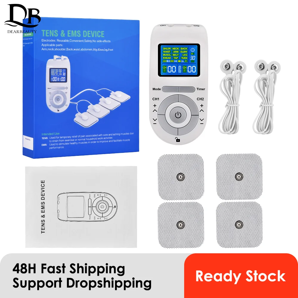 

12 Modes Tens Machine Unit 4 Electrode Pads for Pain Relief Pulse Massage EMS Muscle Stimulation Tens Electroestimulador