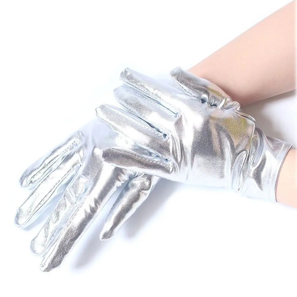 Gothic Shiny Bright Leather Gloves Long/Short Stage Performances Clubwear Mittens Gold Silver Color Etiquette Gloves Halloween