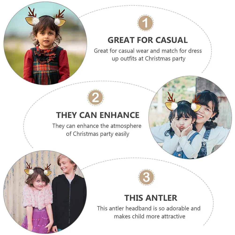 

3Pcs Reindeer Headbands Christmas Antler Hairbands for Holiday Party Accessories Festive Fun Christmas Hair Hoop