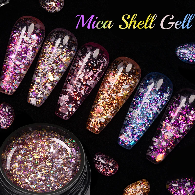 BOZLIN 5ml Sparkling Chameleon Mica Shell Gel Polish Colorful Sequins Manicure Semi Permanent Soak Off Nail Art Gel Varnish