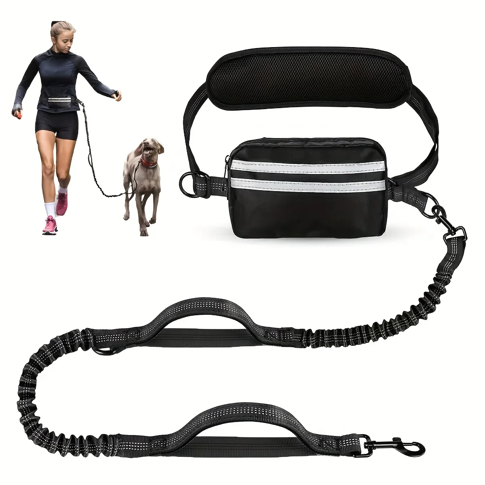 

Heavy Duty Hands Free Dog Leash with Waist Belt & Zipper Pouch, Shock Absorbing Bungee Reflective Leash for Small Medium Large