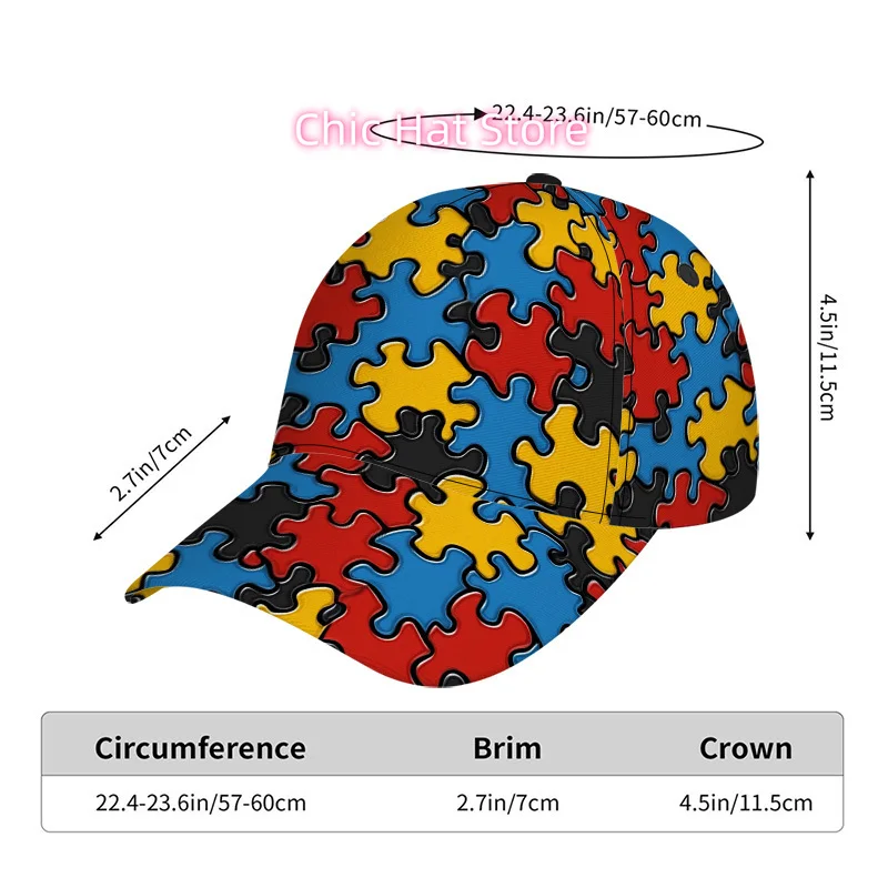 One Colorful Jigsaw Puzzle Printed Baseball Cap - an Adjustable Duckbill Hat Featuring a Snap Closure, Designed to Be Lightweigh