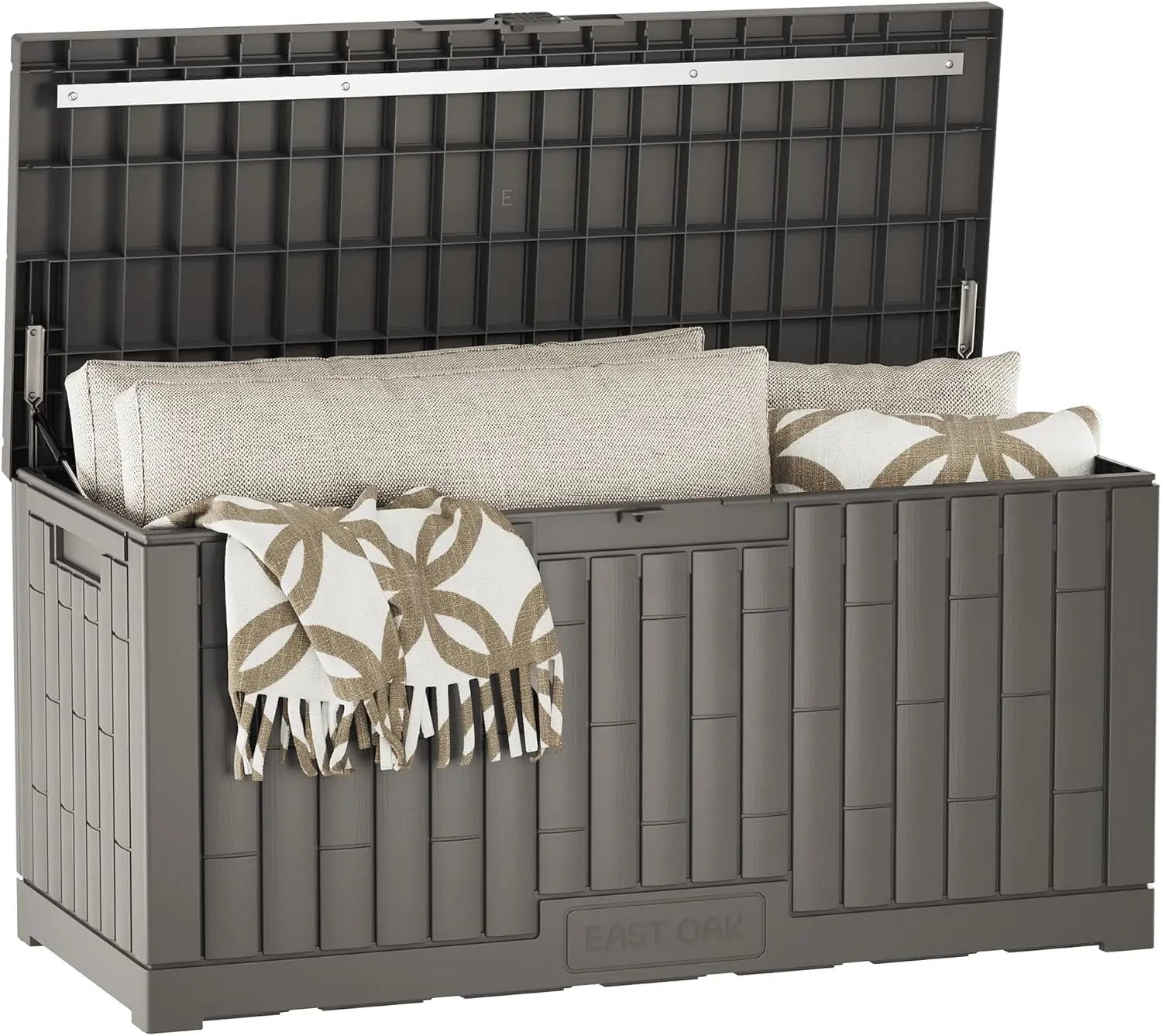 

120-Gallon Outdoor Storage Box with Reinforced Steel Support, Waterproof & UV-Resistant for Patio, Garden, and Pool Accessories