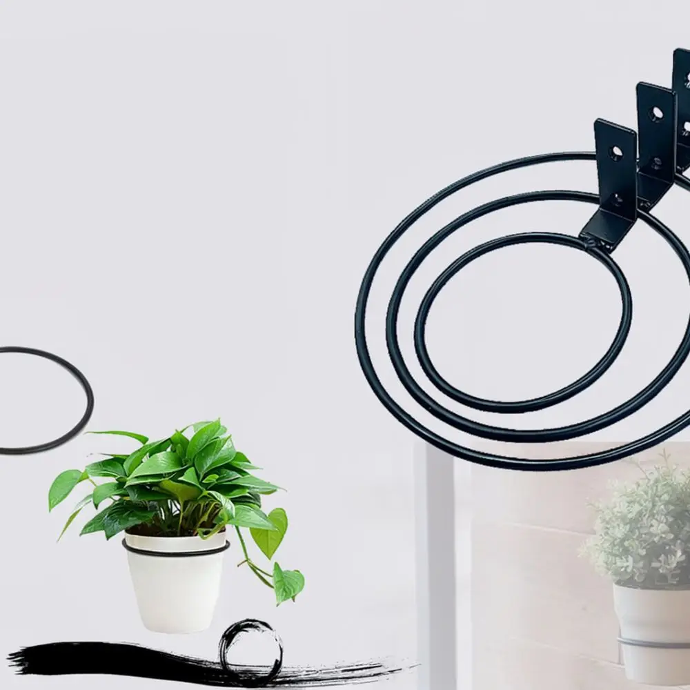 Industrial Style Black Iron Plant Pot Hanger Ring Wall Mount Display Rack For Garden Balcony Home Flower Decoration